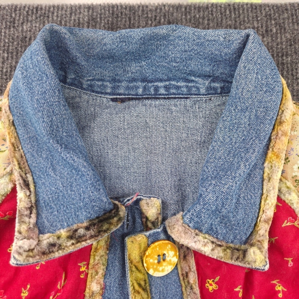 Artisan‎ Denim Patchwork Jacket Women Size M Blue Floral Cottagecore Whimsical